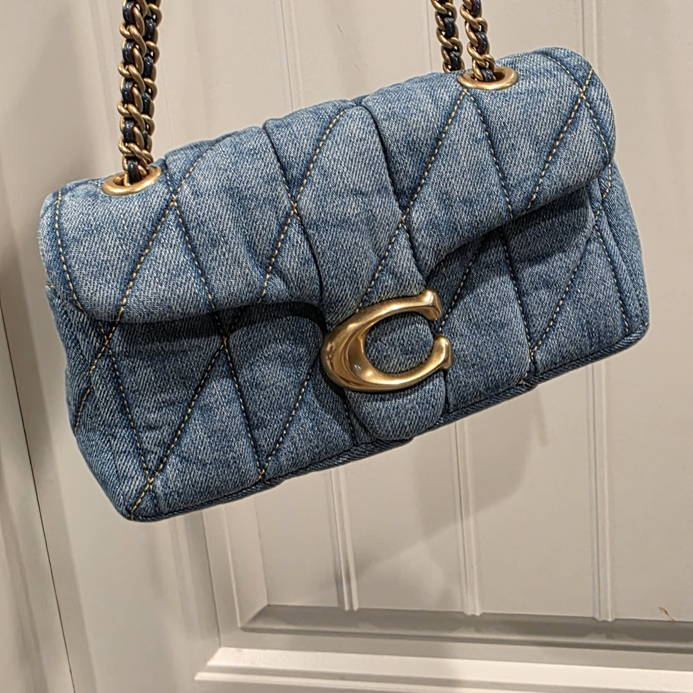 Coach Denim Quilted Shoulder Bag with Gold Hardware